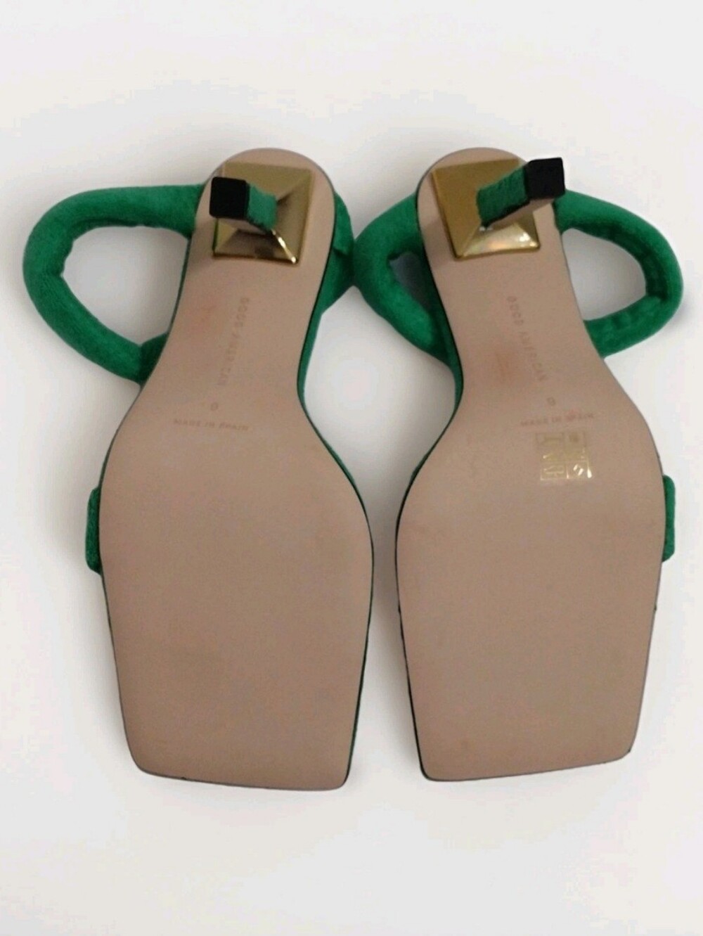 Good American Terry Square Toe Mule Heels 9 Resort Glam Green Statement Sandals - Picture 12 of 16